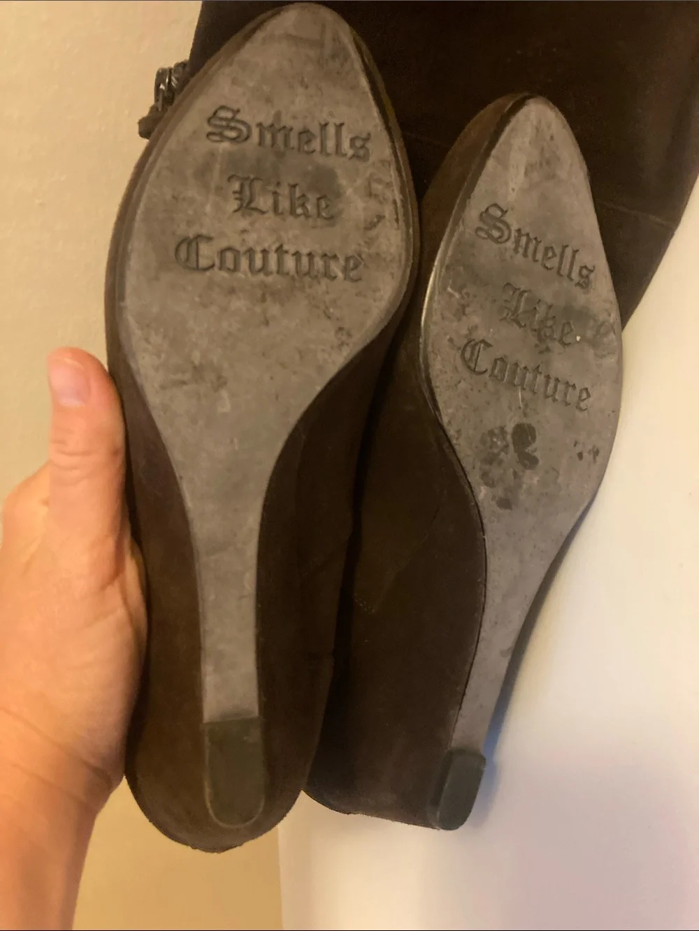 Juicy Couture Dark Brown Over-the-Knee Suede Wedge Boots